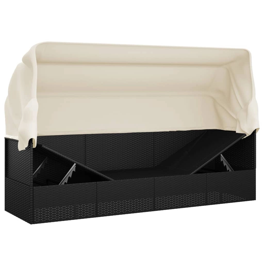 Divano da esterno 203 x 58 x 56 cm tetto e cuscini in resina intrecciata nera 02_0012022