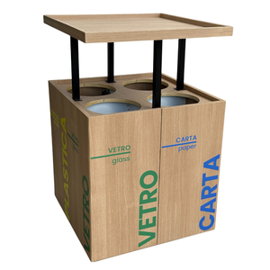 Porta Rifiuti per Raccolta Differenziata in Legno – Mobile con Svuota Vassoi – 4 Scomparti con Cestini in Acciaio Inox Estraibili – 70x70x110 cm