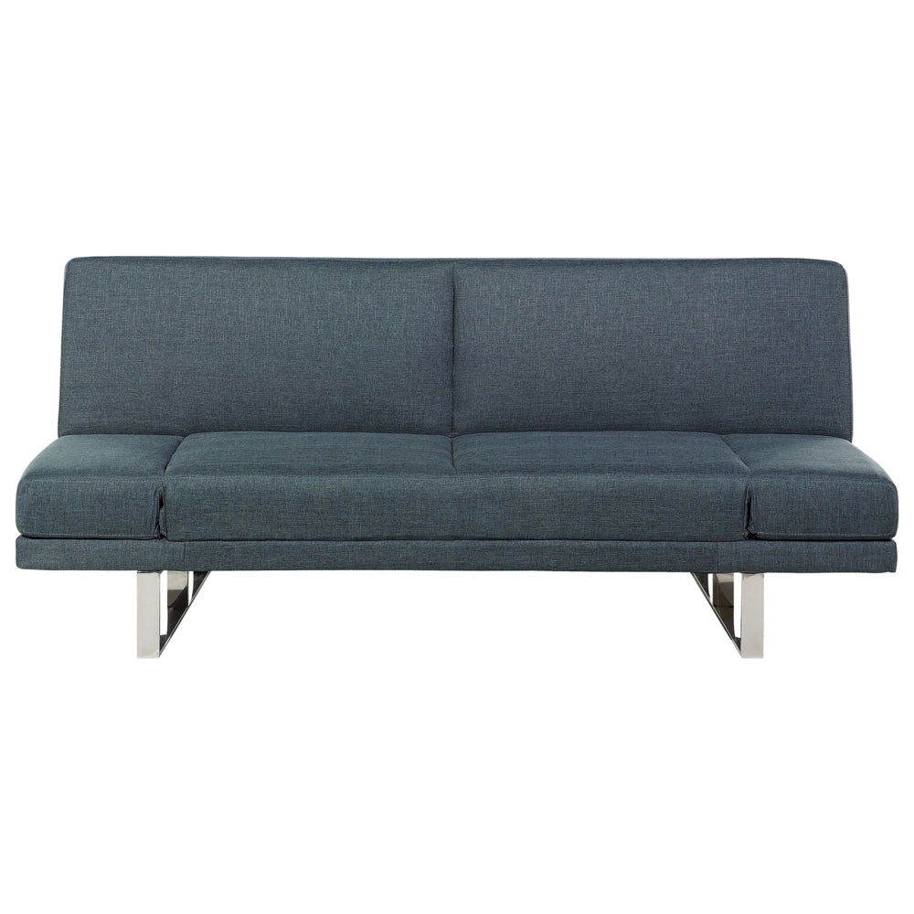 Divano Letto Rivestimento Tessuto Blu Scuro 4 Posti Meccanismo Click Clack Braccioli Regolabili