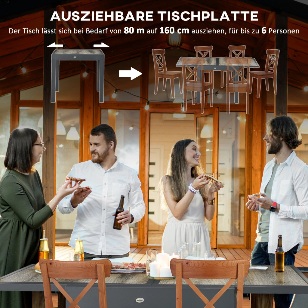 Tavolo da giardino; tavolo da pranzo con piano estedibile; tavolo da terrazza con aspetto legno; tavolo balcone in alluminio; beige+grigio; 160 x 80 x 75cm