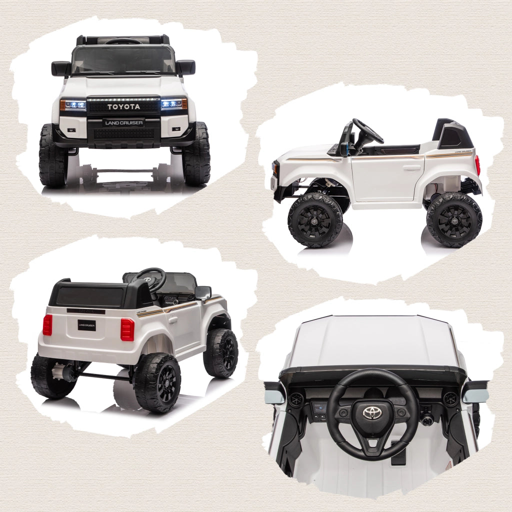 Macchina Elettrica per Bambini Toyota Land Cruiser 12V con Telecomando Età 3-6 Anni Bianco