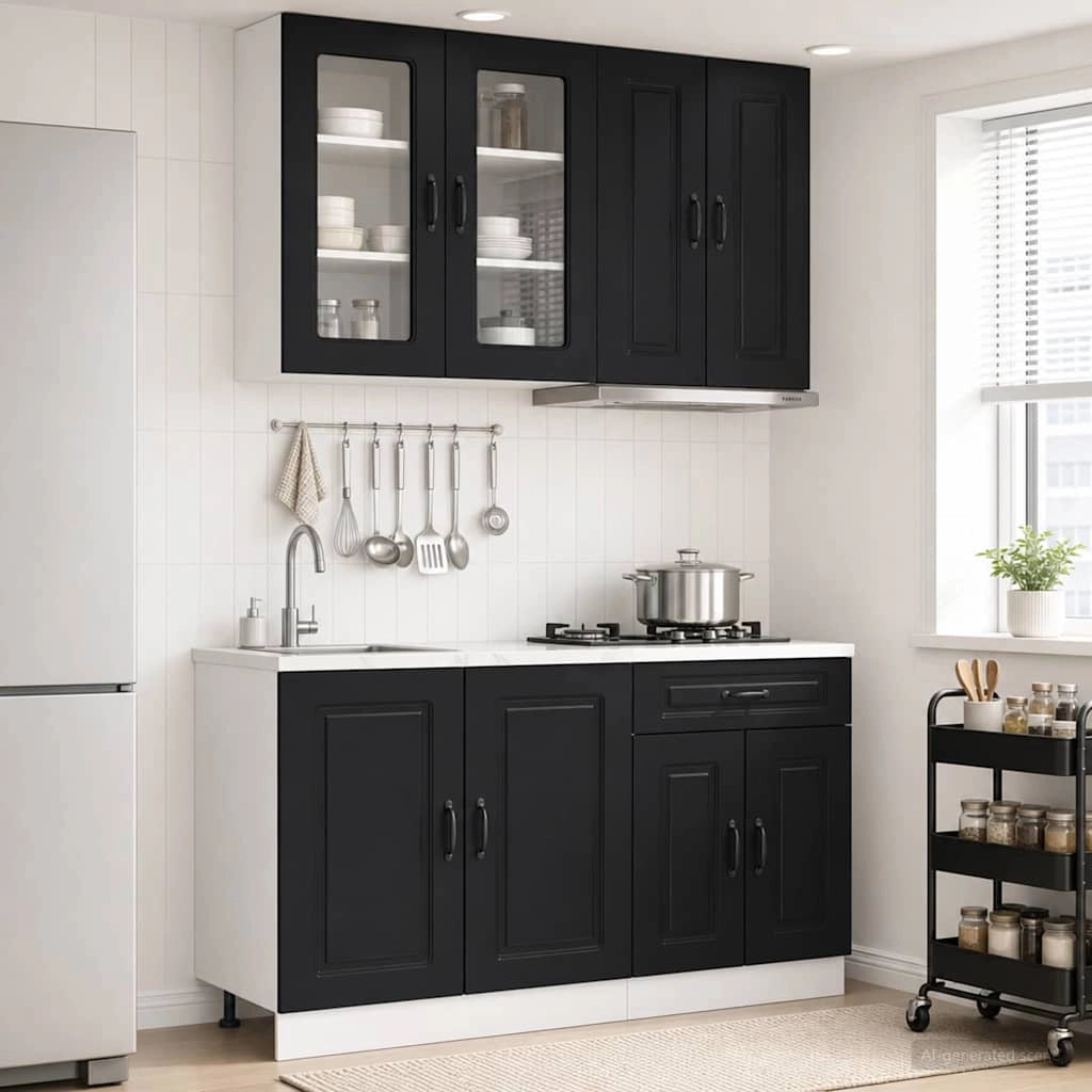 Unità Cucina KALMAR 4 pz Nero Legno ingegnerizzato 3438296