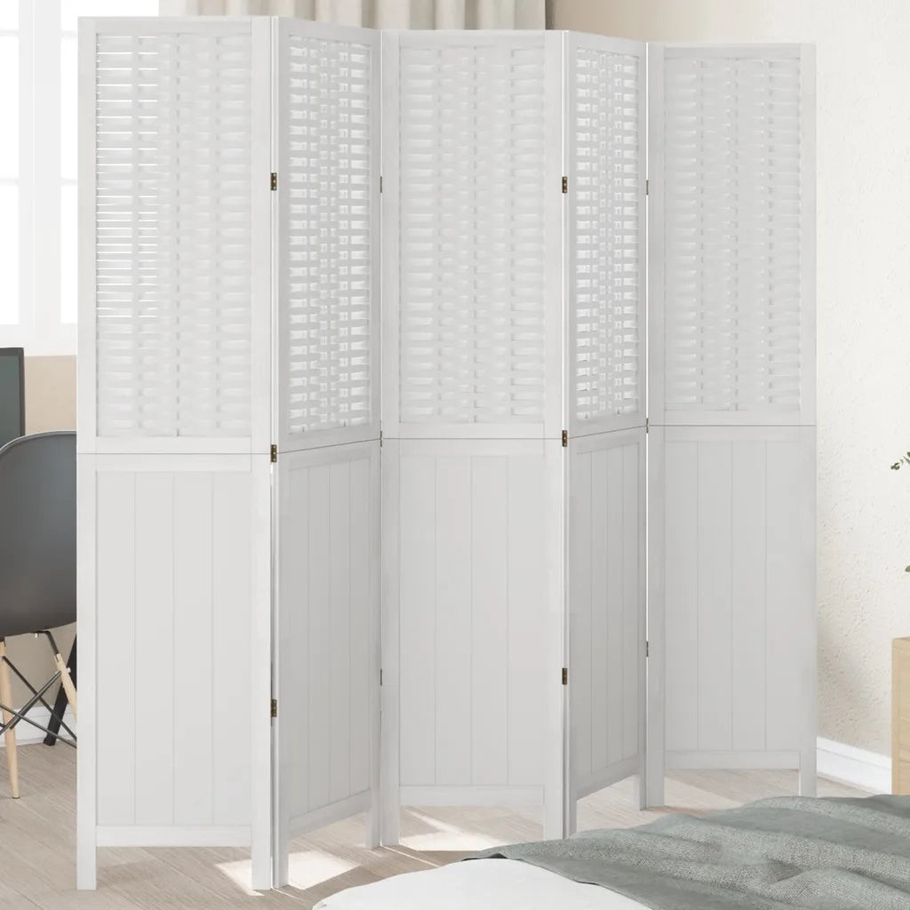 Divisorio Ambienti | Divider per stanze | Paravento 5Pannelli Bianco Legno Massello di Paulownia