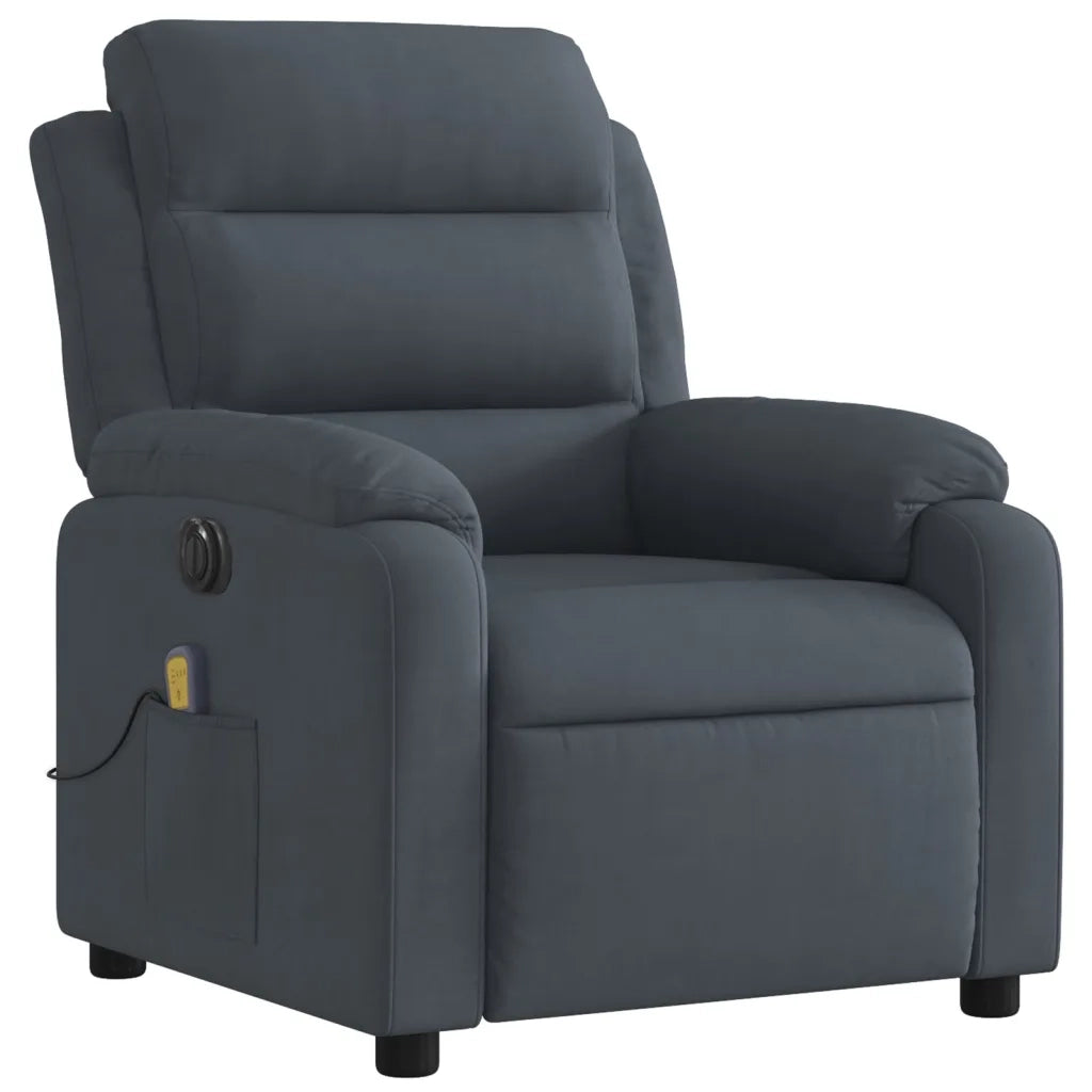 Poltrona Massaggiante | Sedia Relax Reclinante Elettrica Grigio Scuro Velluto