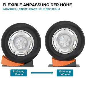 2 Cunei fermaruota 3,5 t/coppia, bloccaruote 42,4 x 17 x 17,4, fermi 20,7 x 17 x 9,6 cm, livellatori in plastica con borsa di trasporto e tappetini, per camper, rimorchi, camion