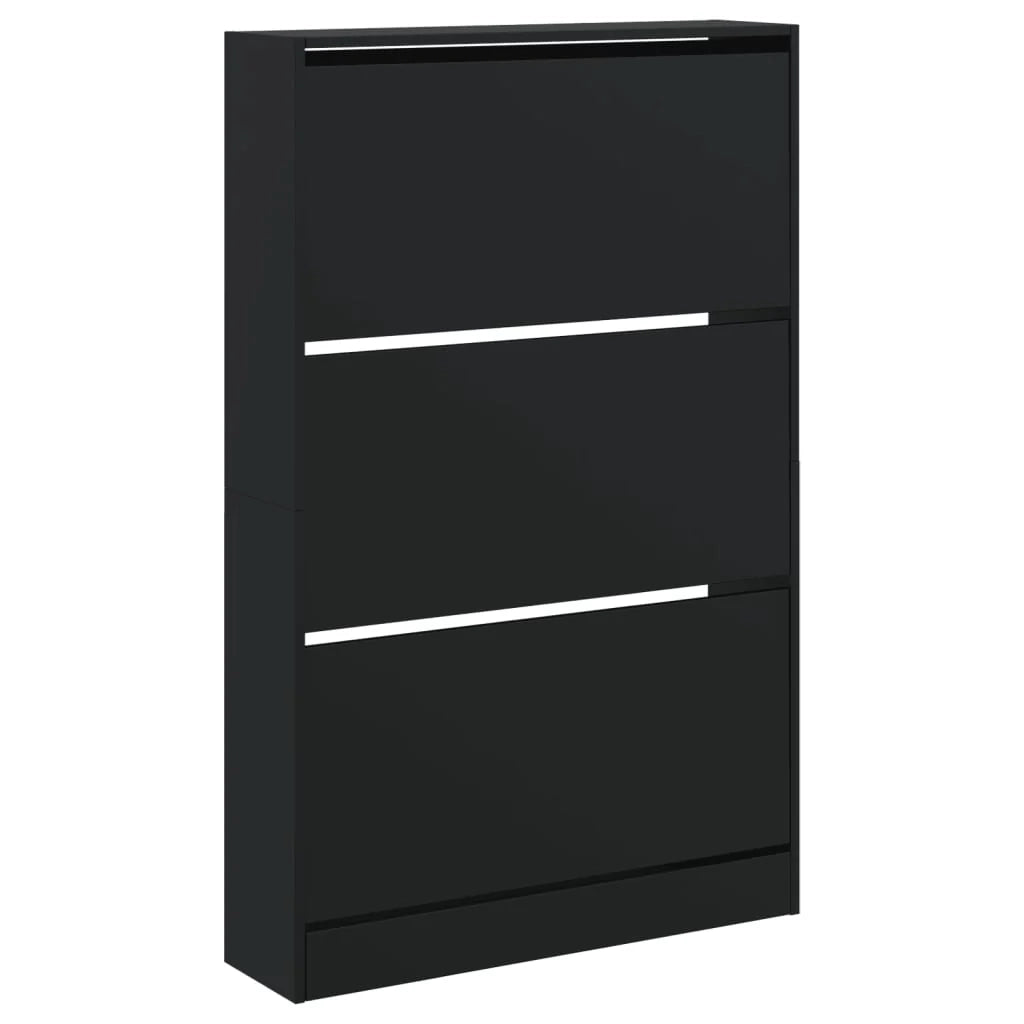 Scarpiera mobiletto portascarpe mobile per ingresso/corridoio/soggiorno 80 x 21 x 125,5 cm legno ingegnerizzato nero 02_0022019