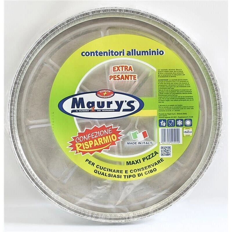MAURY'S CONTENITORE PER ALIMENTI IN ALLUMINIO PIZZA GRANDE 5PZ EXTRA PESANTE
