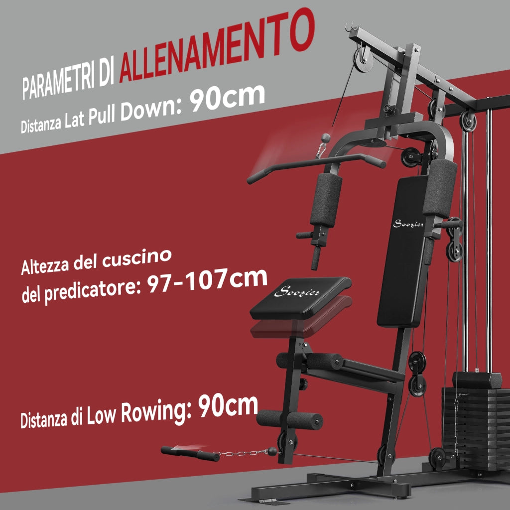Sedia da Fitness con Seduta e Schienale Imbottiti ¨C Minimal ¨C Acciaio e PU, 135x103x210 cm, Nero