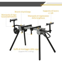DURHAND Cavalletto Supporto per Sega Troncatrice Universale Estensibile e Pieghevole, Capacità 150kg, Nero e Argento