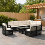 Set Divano da Giardino 11 pz Nero e Bianco Crema polyrattan 3437110