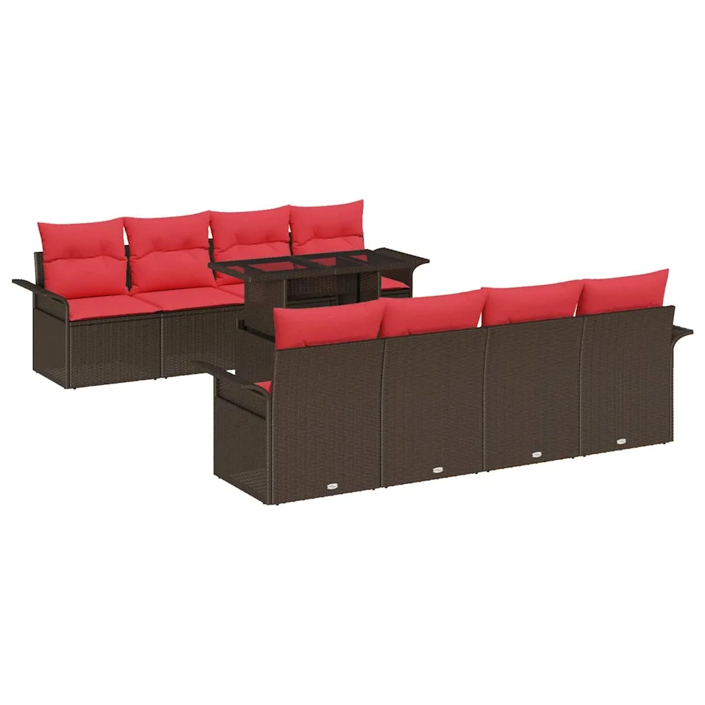 Set Divano da Giardino 9 pcs Marrone Rattan in Polipropilene 3356987