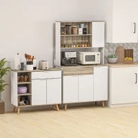 Credenza Cucina Alta Moderna con Armadietti e Cassetto, Mobile Dispensa con Ripiani regolabili, 98x39x180cm, Bianco e Legno| Aosom Italy