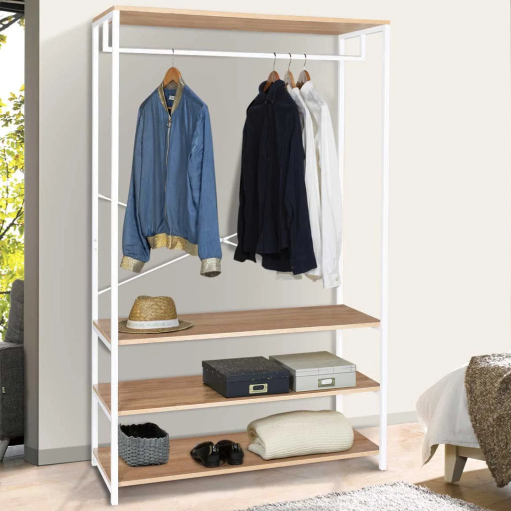 IDMarket - Cabina armadio grande L. 100 cm DETROIT design industriale legno e metallo bianco
