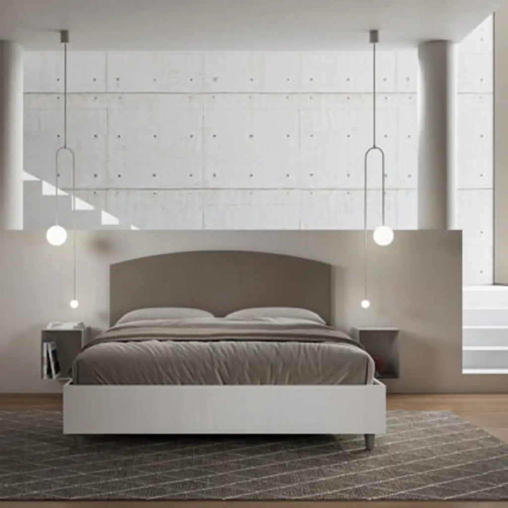 Letto matrimoniale contenitore 160x200 bianco frassino testata similpelle cappuccino Antilia
