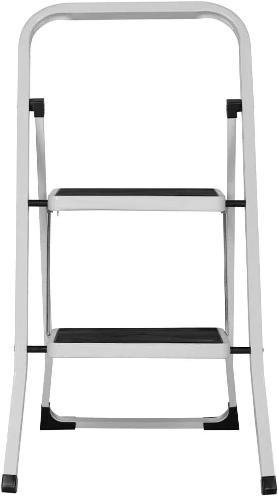 Scala a 2 Gradini  Pieghevole Facile da Riporre Portata max 150 kg, Bianco Semplice