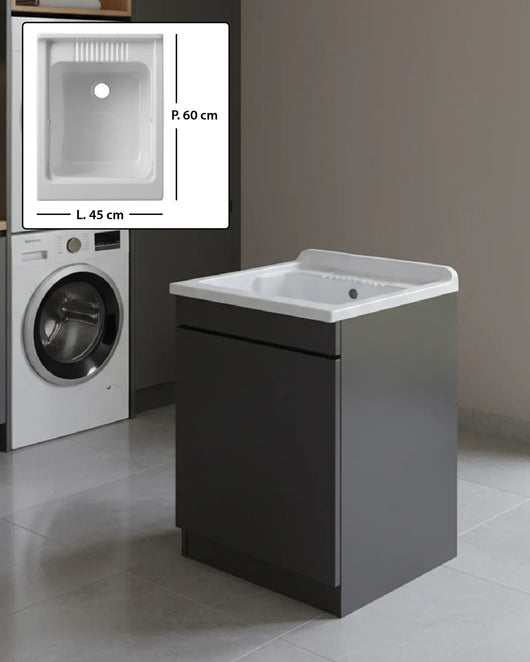 Mobile Lavatoio in legno Nobilitato Grigio con uno sportello e pilozzo lavabo in resina x lavanderia bagno Dimensioni (Larghezza x Profondità): L 45 x P 60 cm