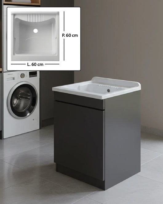 Mobile Lavatoio in legno Nobilitato Grigio con uno sportello e pilozzo lavabo in resina x lavanderia bagno Dimensioni (Larghezza x Profondità): L 60 x P 60 cm