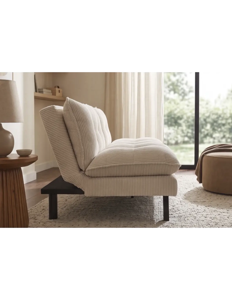 Divano letto AZENA 3 posti in tessuto a coste – Beige chiaro e nero – 190 x 80 x 90 cm