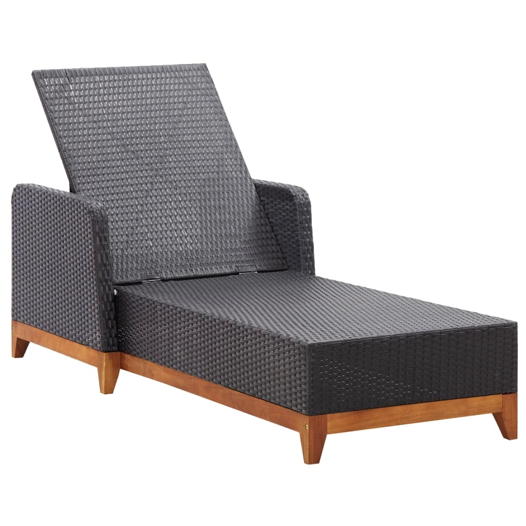 Lettino prendisole sedia a sdraio lettino prendisole letto da giardino mobili da esterno per patio resina intrecciata e legno massello di acacia nero 02_0012919