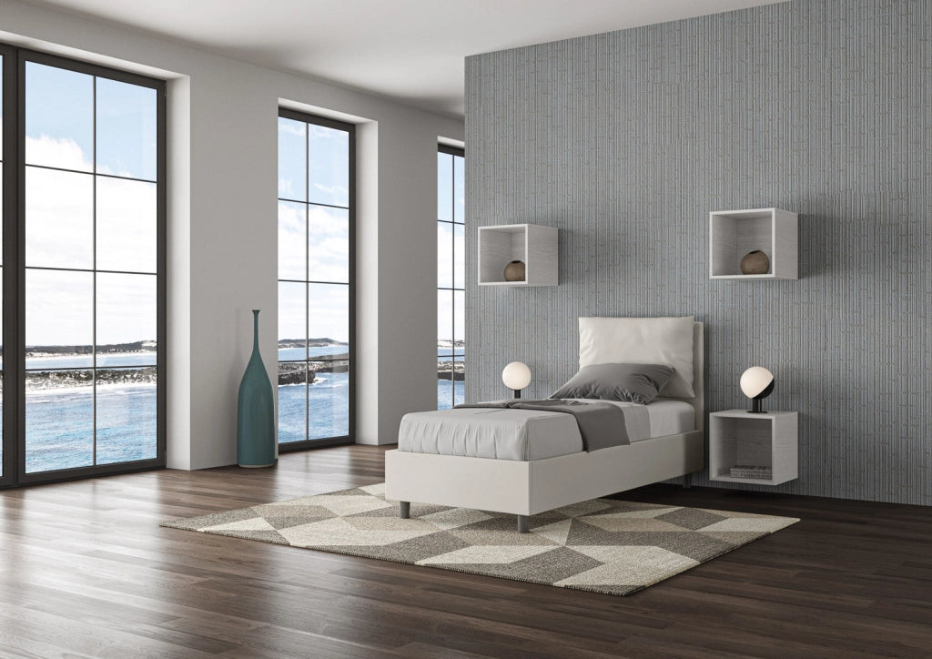 Letto singolo senza rete imbottito 80x210 similpelle tortora Antea