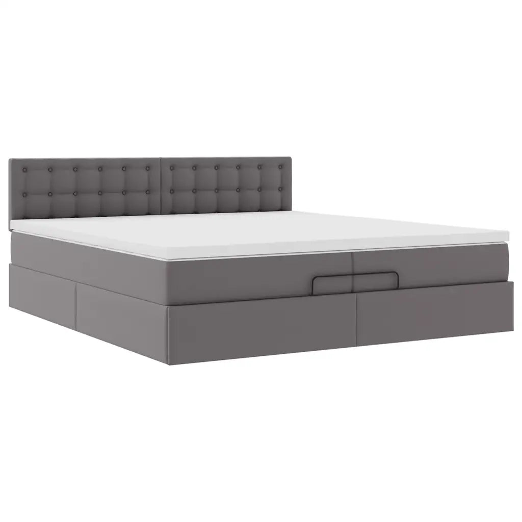 Struttura Letto Pouf con Materassi Grigio 200x200 cm Similpelle 3311326