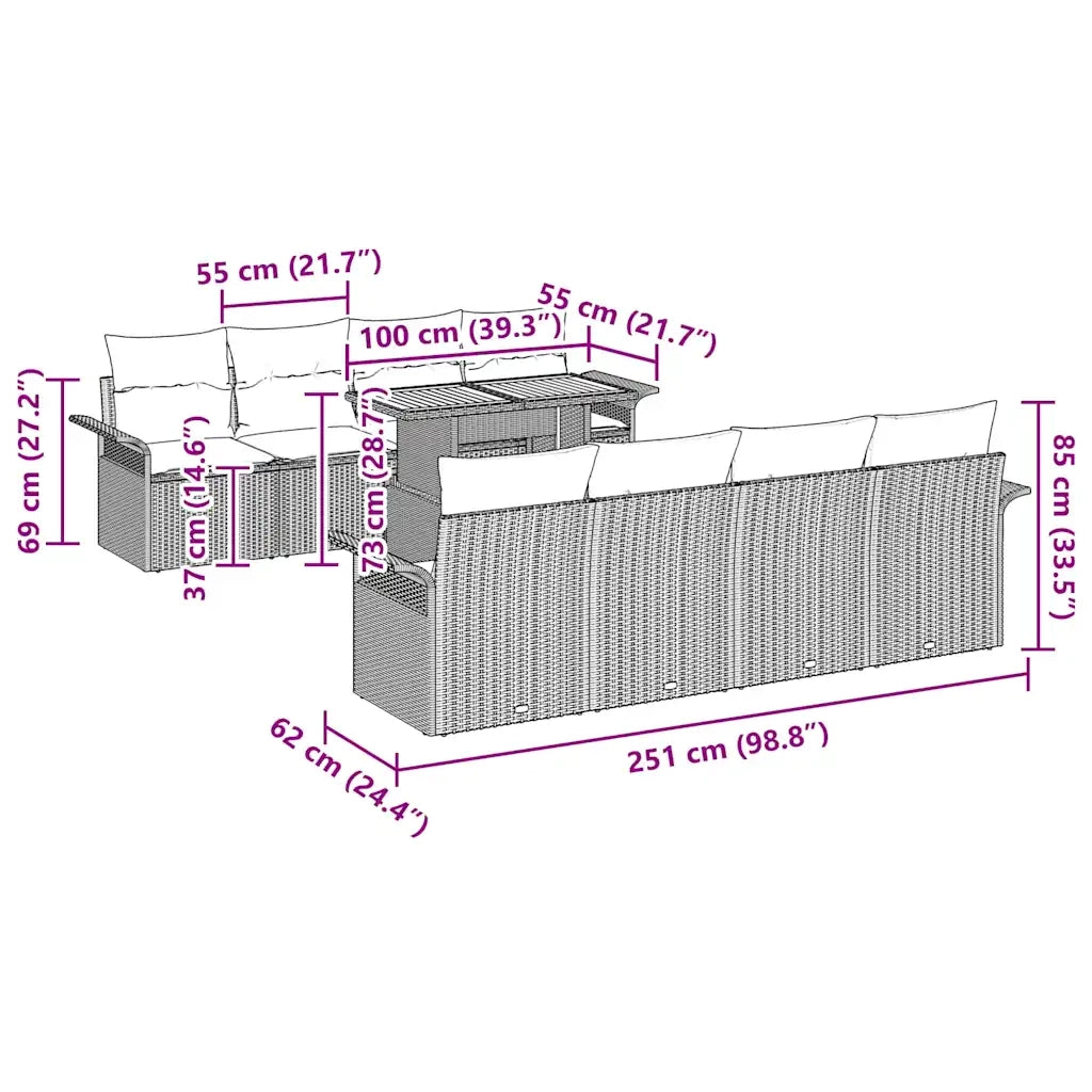 Set Divano da Giardino con cuscino 7 pcs Grigio polyrattan 3349306