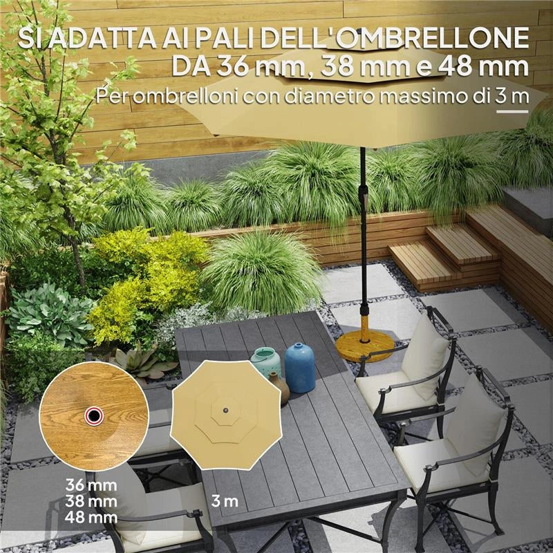 BASE PER OMBRELLONE A 4 RUOTE CON FRENI IN CEMENTO E METALLO 48X44 CM COLOR LEGNO