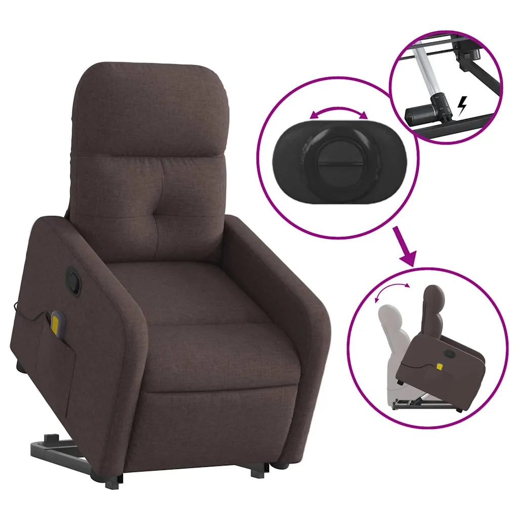 Divano Sedia-Poltrona Alzapersona Massaggi Reclinabile Marrone Scuro Tessuto 824479