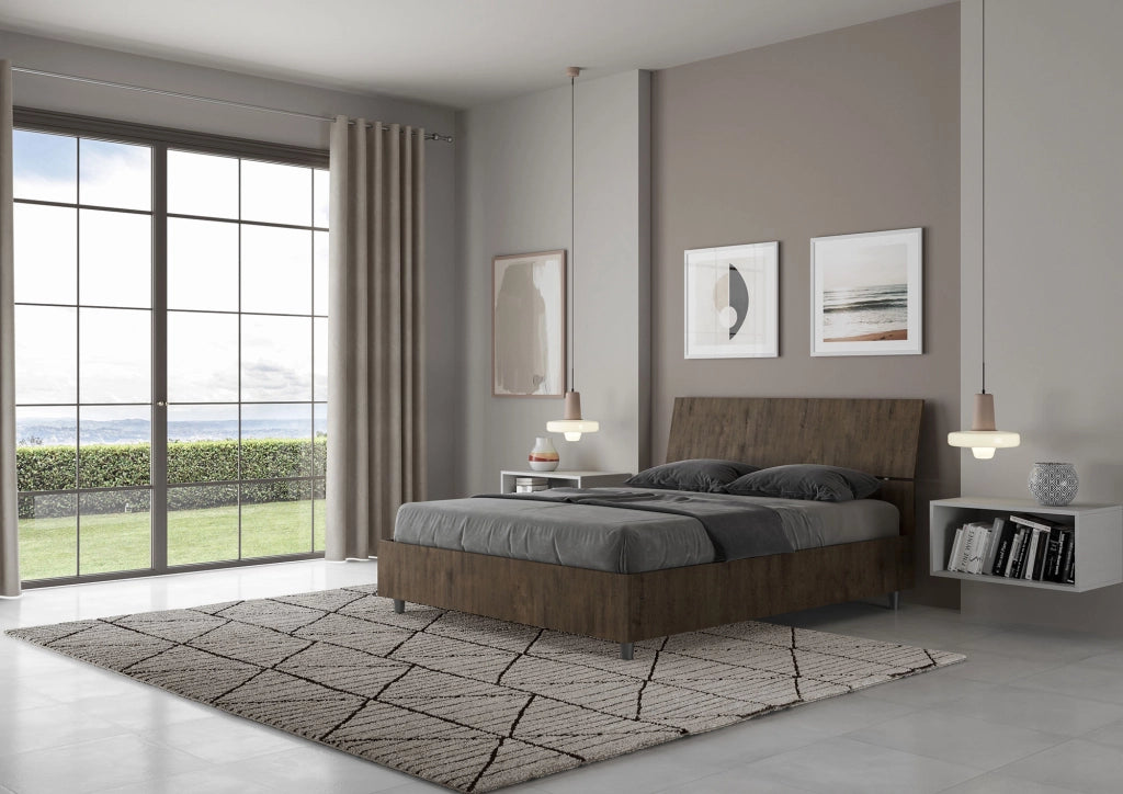 BS COM Letto matrimoniale francese contenitore 140x200 testata inclinata noce