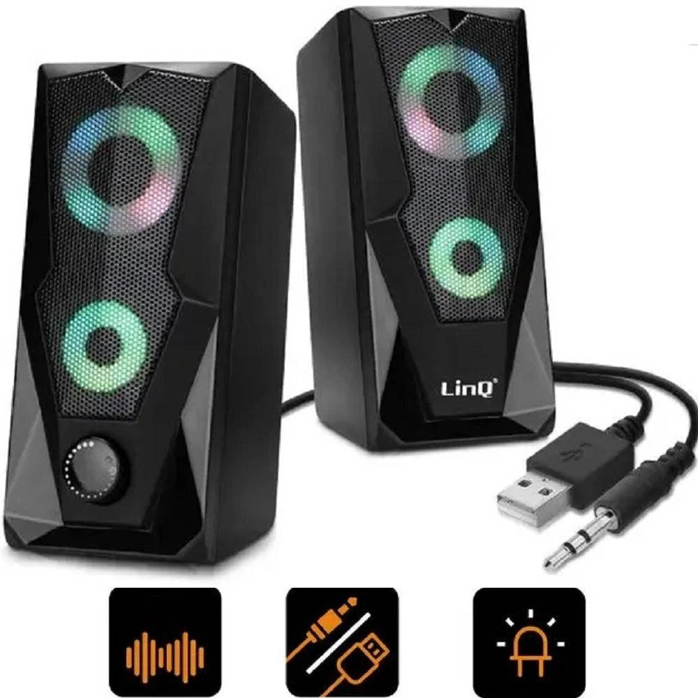 Trade Shop - Casse Altoparlanti Stereo Usb 2.0 Con Luci Led Pc Gaming Rgb Speaker Tv Mp3 A5005 -