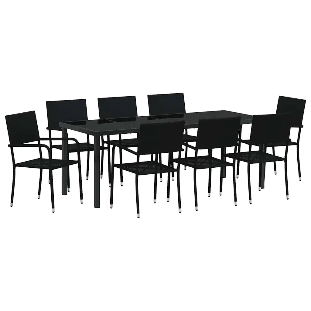 Set da Pranzo per Giardino con cuscino 9 pcs Nero polyrattan 3380042
