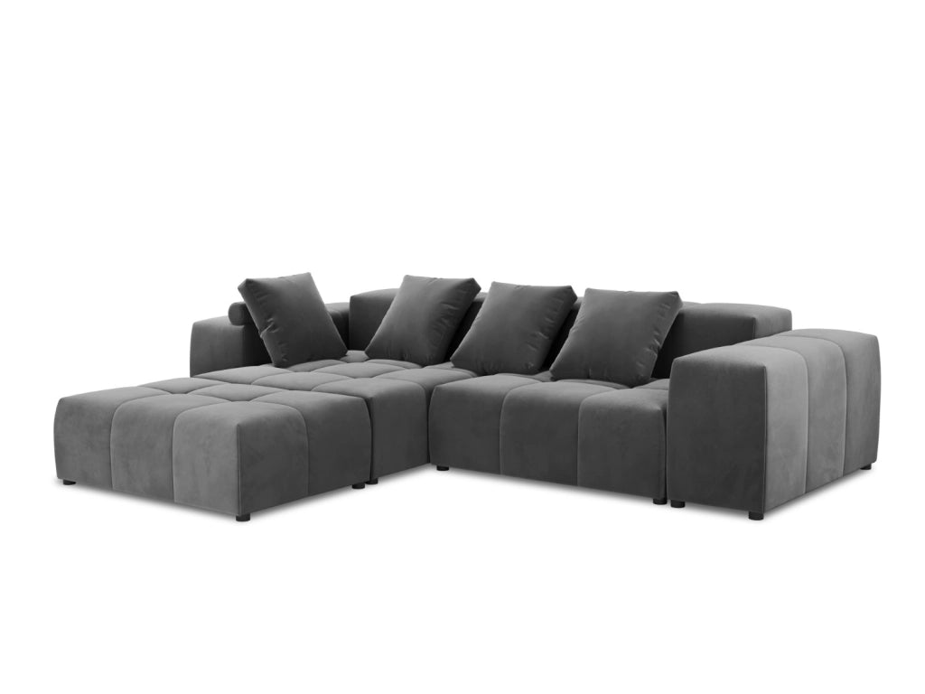 Cosmopolitan Design - Divano angolare modulare reversibile "Rome" 5 posti in velluto grigio 