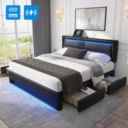 Letto 140x190cm con USB LED 4 cassetti - Xylo - Nero PU