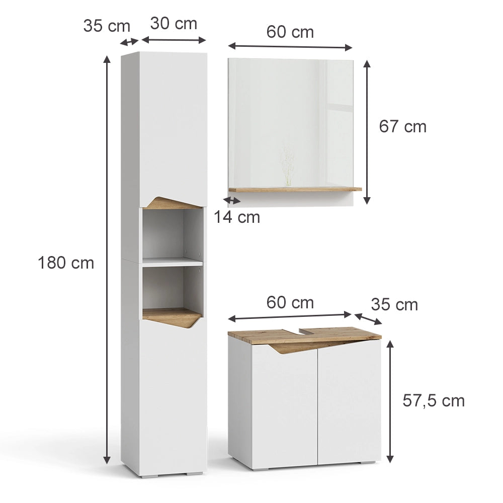 Vicco Set di mobili da bagno Bianco 3 parti, con colonna
