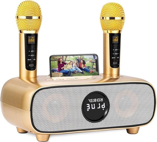 Impianto karaoke - Macchina karaoke portatile Bluetooth 2 microfoni karaoke wireless houder USB scheda TF ingresso AUX sistema PA per altoparlanti casa festa picnic auto esterno interno.