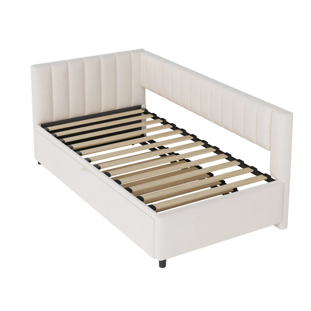 Divano letto a L estraibile 90x200 cm in velluto beige