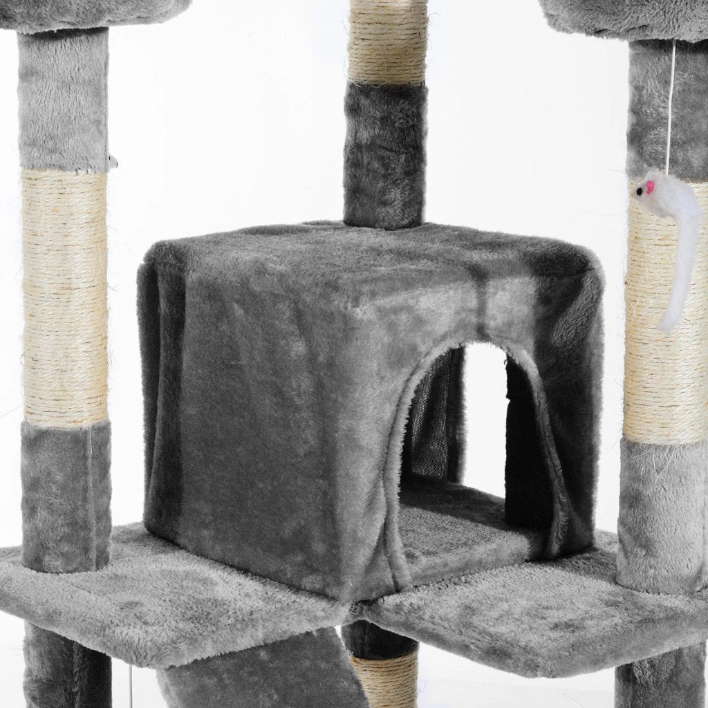 Albero Tiragraffi per Gatti con Due Cucce in Peluche e Sisal Grigio 50x50x170 cm