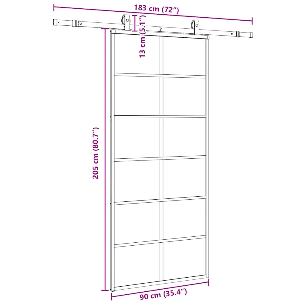 Porta Scorrevole con Ferramenta Nera 90x205 cm in Vetro ESG 3375791