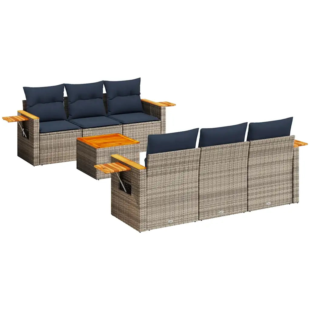 Set Divani da Giardino 7 pz con Cuscini Grigio in Polyrattan 3226635
