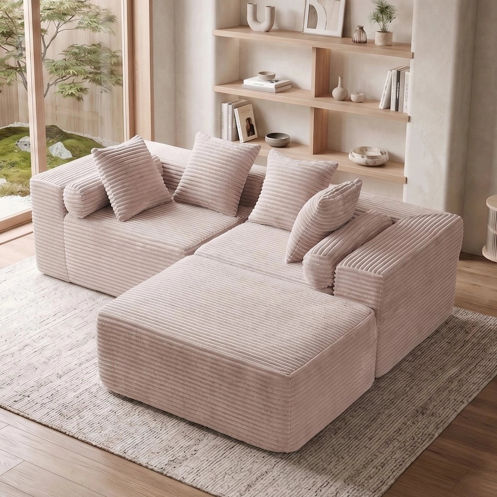 Divano angolare chaise longue ¨C Minimal ¨C Beige tessuto ciniglia