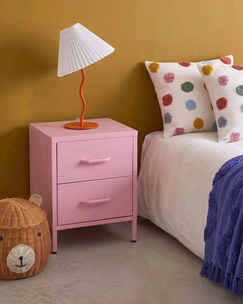 Comodino in Acciaio Rosa Design Industriale 2 Cassetti Camera da Letto Mobili Contenitori