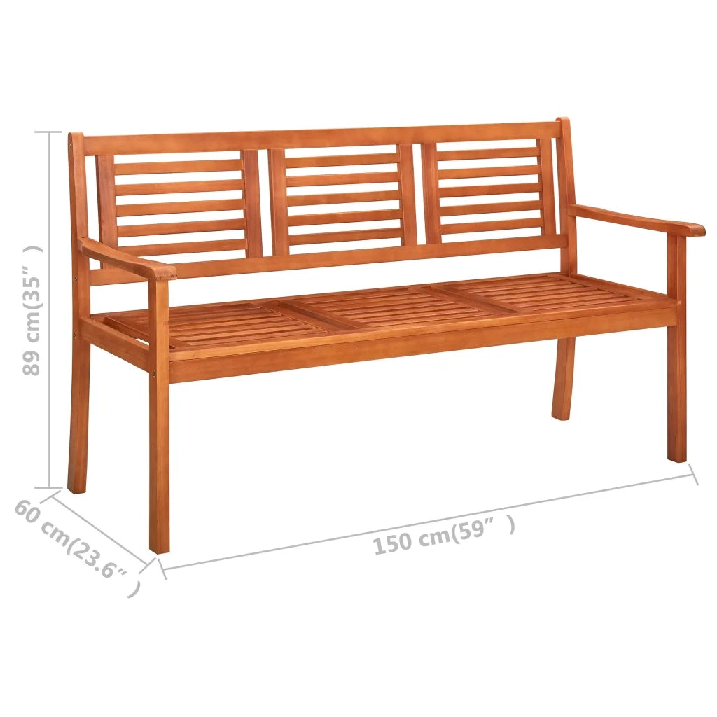 Panchina da Giardino 3 Posti 150 cm Legno Massello di Eucalipto 44399