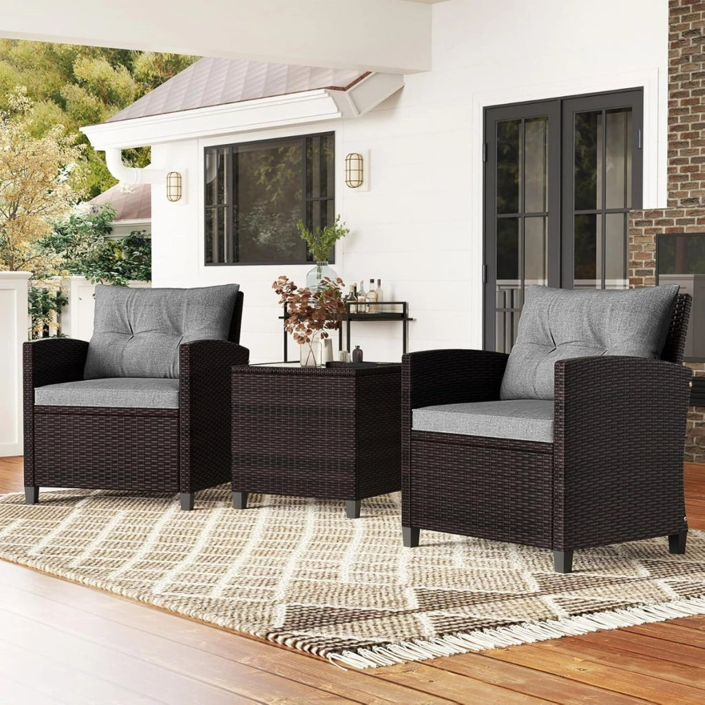 Set di 3 pezzi di mobili da patio, Per portico e balcone e giardino e cortile e bordo piscina Grigio