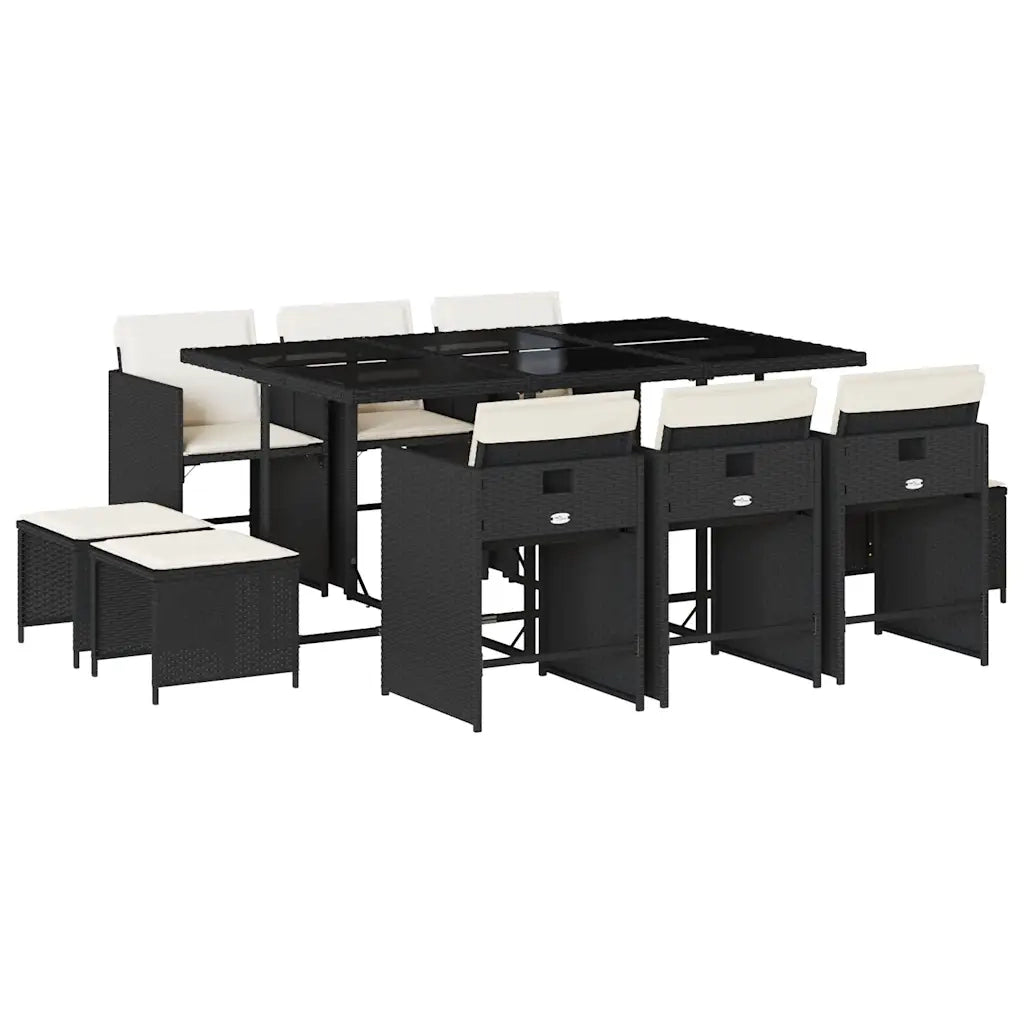 vidaXL Set da Pranzo da Giardino 11 pz con Cuscini in Polyrattan Nero