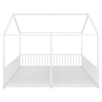Letto per bambini 4+ anni in metallo 90×200 cm, forma di casa, con sponda di sicurezza, senza materasso, Bianco