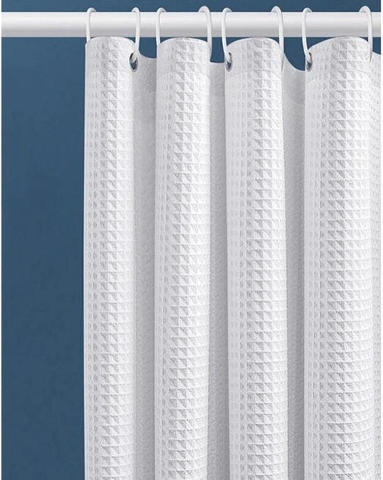 Douchegordijn per 80x180CM - Wit-Met 6 pezzi di attrezzo in plastica - Per bagno e toilette - Bianco - Antischiuma - Poliestere - Design a cubo - Douchegordino con 6 accessori in plastica