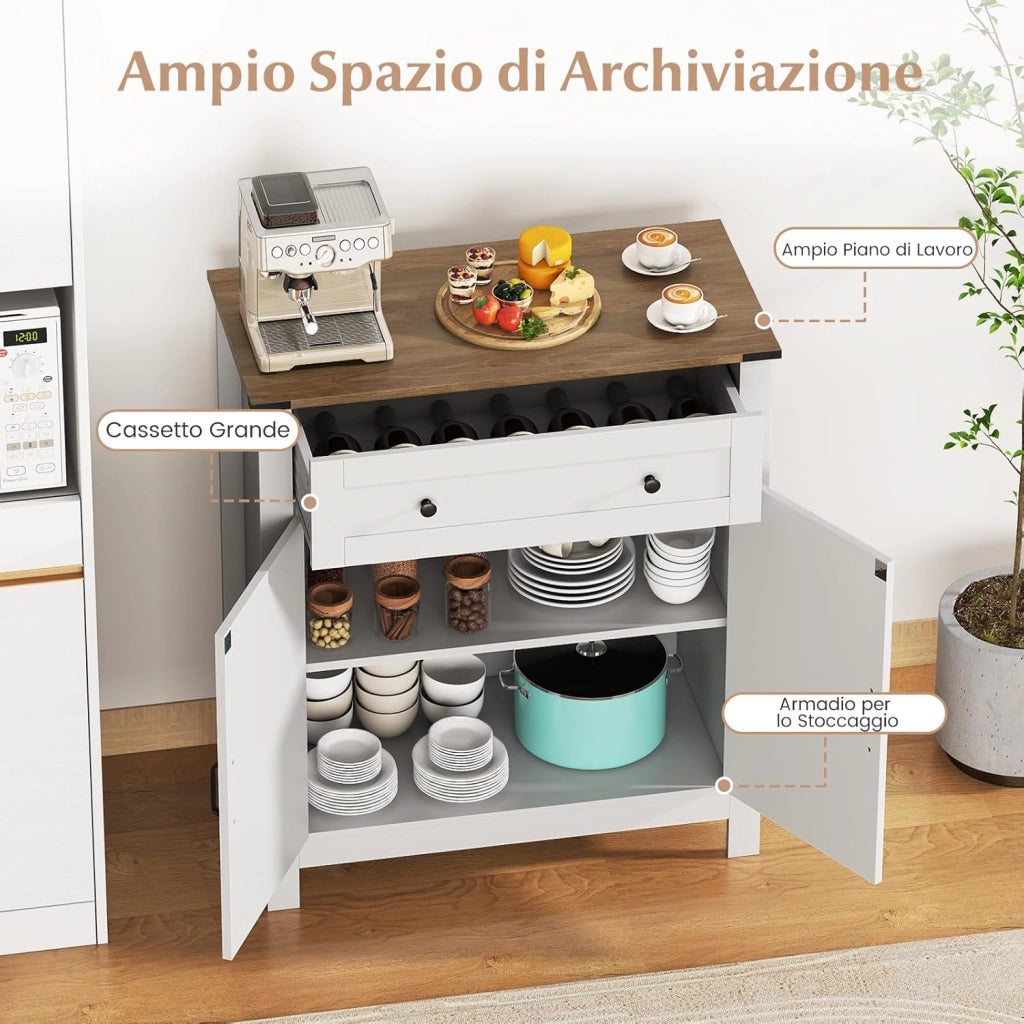 Mobile da Bagno, Armadietto da Dispensa per Cucina con Porte, Cassetto e Ripiano Regolabile, Stazione per Caffè da Pavimento per Sala da Pranzo, Soggiorno e Ingresso, 80 x 40 x 92 cm