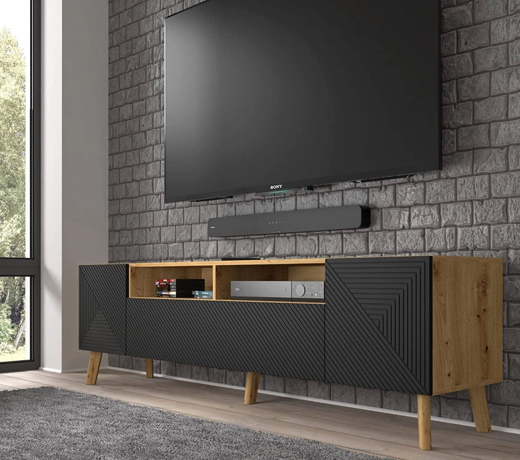 MOBILE TV PORTA TV STAND TV SOGGIORNO LUXI  195x42x56cm ROVERE NERO OPACO