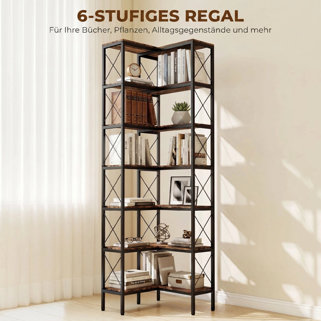 Libreria a L in metallo e legno ¨C zephmum ¨C marrone 60x60x200 cm
