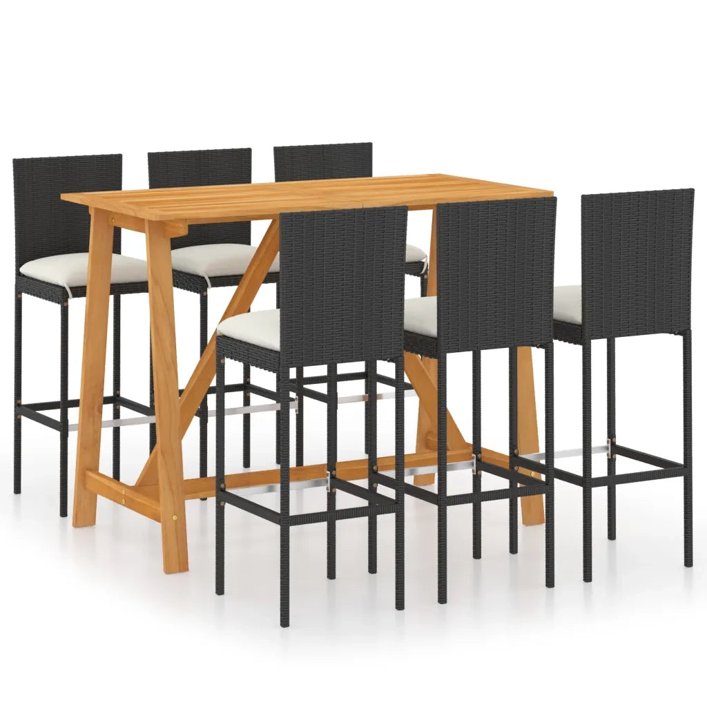 Set da Bar da Giardino 7 pz con Cuscini Nero 3067960